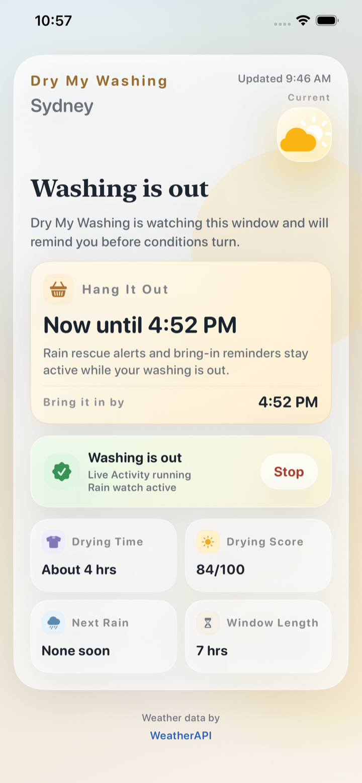Washing-out tracking in Dry My Washing